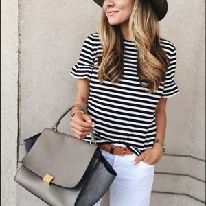 J. Crew Striped Ruffle Sleeve Top